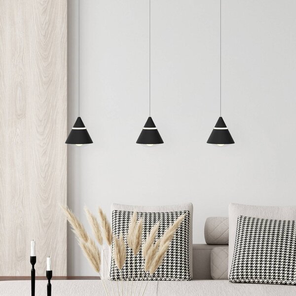 LED závesné svietidlo Romeo, dĺžka 55 cm, čierna, kov, 3-pl., Čierna, Obývacia izba / jedáleň, kov, Moderný, Závesné svietidlo
