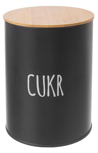 ORION Dóza na potraviny, plechová, čierna, s bambusovým vekom, 1,3l, CUKOR
