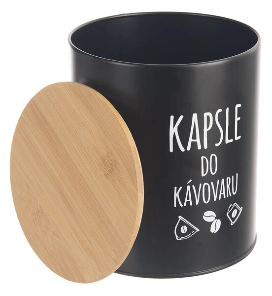 ORION Dóza na potraviny, plechová, čierna, s bambusovým vekom, KAPSLE DO KÁVOVARU