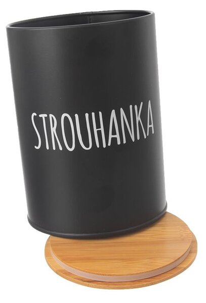ORION Dóza na potraviny, plechová, čierna, s bambusovým vekom, 1,3l, STROUHANKA