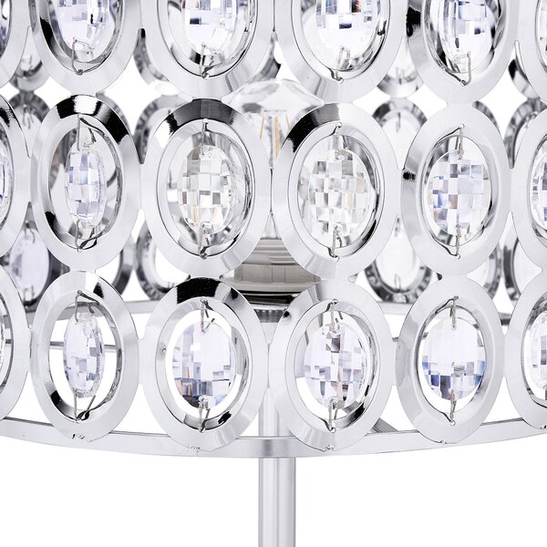 Stojaca lampa strieborná výška 160 cm otvorené okrúhle tienidlo s akrylovými kryštálikmi elegantný dizajn