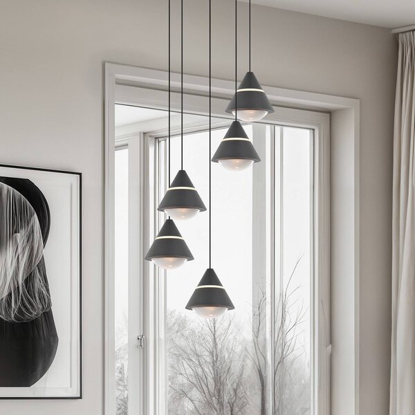 LED závesné svietidlo Romeo, Ø 28 cm, čierna, kov, 5-pl., Čierna, Obývacia izba / jedáleň, kov, Moderný, Závesné svietidlo