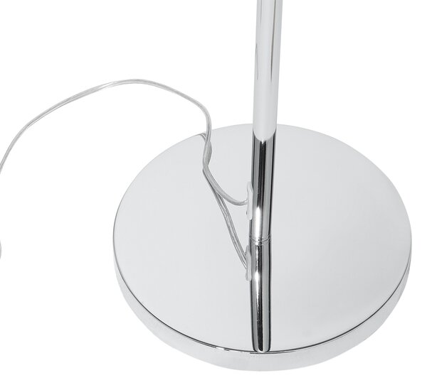 Stojaca lampa strieborná výška 160 cm otvorené okrúhle tienidlo s akrylovými kryštálikmi elegantný dizajn
