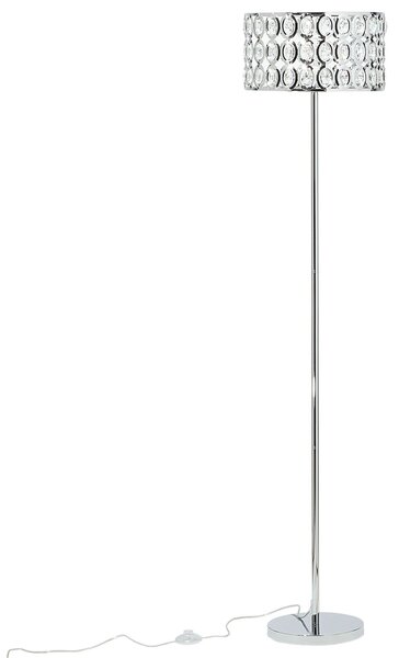Stojaca lampa strieborná výška 160 cm otvorené okrúhle tienidlo s akrylovými kryštálikmi elegantný dizajn