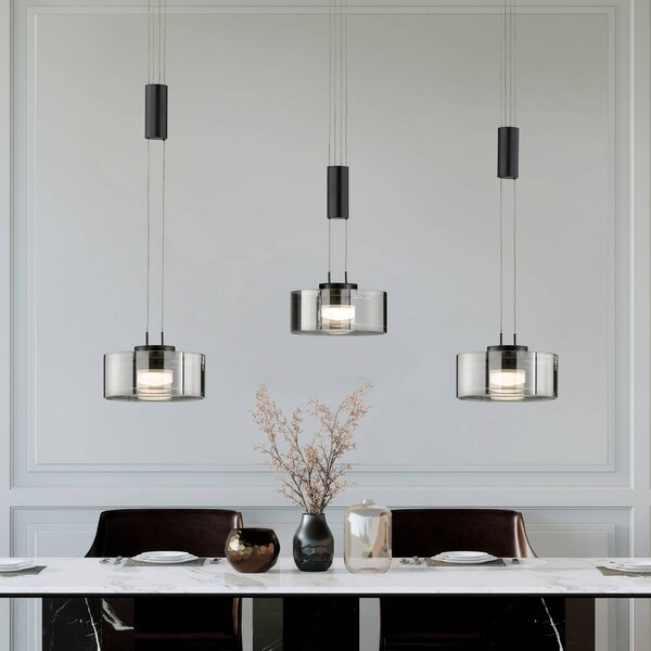 FISCHER & HONSEL LED závesné svietidlo Lavin, dĺžka 100 cm, pieskovo-čierna/dymovo-sivá, Čierna, Obývacia izba / jedáleň, kov, Moderný, Závesné svietidlo