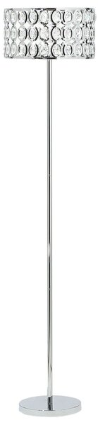 Stojaca lampa strieborná výška 160 cm otvorené okrúhle tienidlo s akrylovými kryštálikmi elegantný dizajn