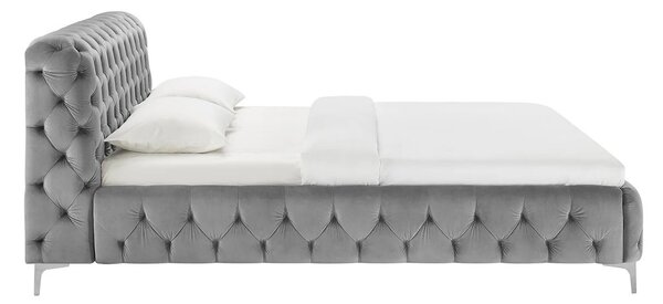 Estila Moderná chesterfield manželská posteľ Modern Barock so sivým zamatovým poťahom a diamantovým prešívaním 190 cm