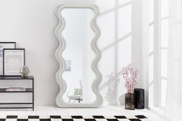 Estila Dizajnové art deco nástenné obdĺžnikové zrkadlo Swan s rámom v bielej farbe so zvlnenými bočnými stranami 160 cm