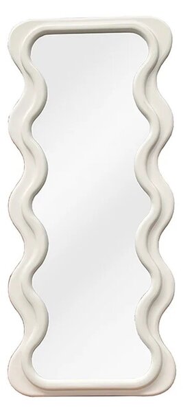 Estila Dizajnové art deco nástenné obdĺžnikové zrkadlo Swan s rámom v bielej farbe so zvlnenými bočnými stranami 160 cm