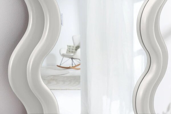 Estila Dizajnové art deco nástenné obdĺžnikové zrkadlo Swan s rámom v bielej farbe so zvlnenými bočnými stranami 160 cm
