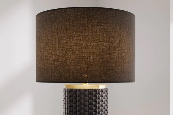 Estila Moderná čierna stolná lampa Draconia so zlatými kovovými detailmi a keramickou podstavou s pleteným dizajnom 70 cm