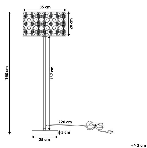 Stojaca lampa strieborná výška 160 cm otvorené okrúhle tienidlo s akrylovými kryštálikmi elegantný dizajn