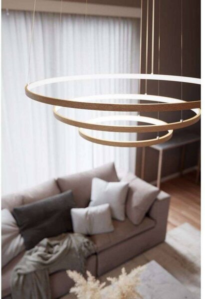 By Rydéns LED závesné svietidlo Trione od Rydens, prírodné, Ø 80 cm, drevo, Svetlé drevo, Obývacia izba / jedáleň, Drevo, Moderný, Závesné svietidlo