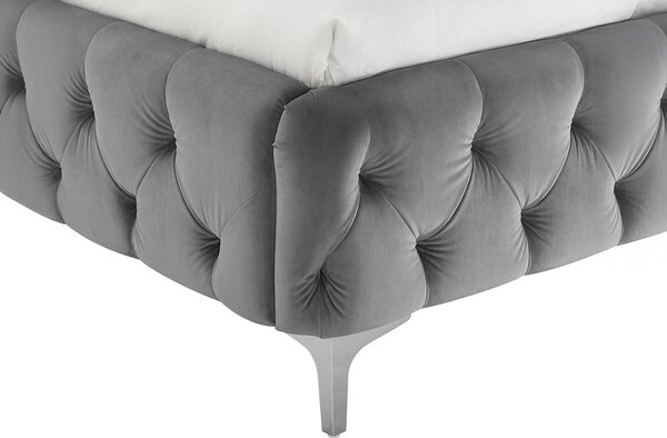 Estila Moderná chesterfield manželská posteľ Modern Barock so sivým zamatovým poťahom a diamantovým prešívaním 190 cm