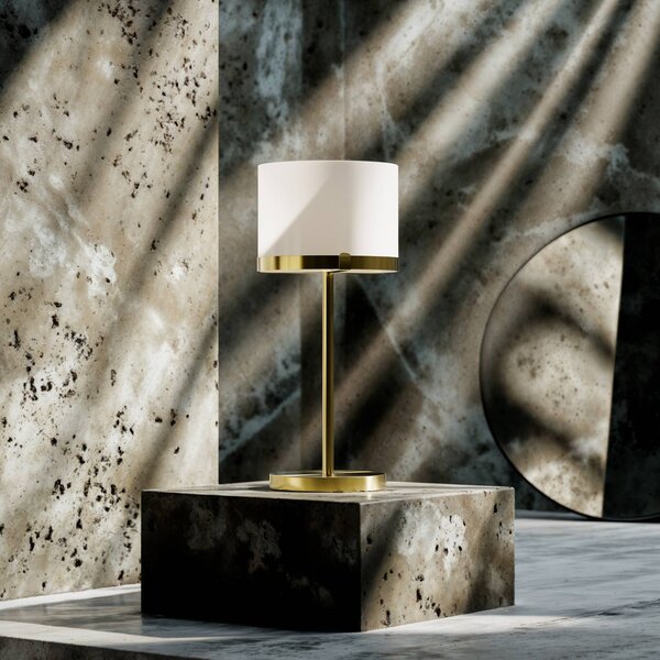 By Rydéns Stolová lampa Marcel od Rydens, mosadz/biela, výška 55 cm, Mosadz / zlato, Obývacia izba / jedáleň, kov, Dizajn
