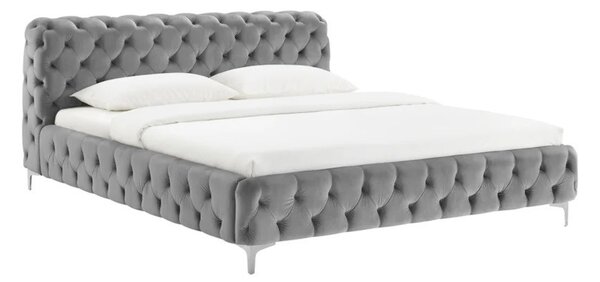 Estila Moderná chesterfield manželská posteľ Modern Barock so sivým zamatovým poťahom a diamantovým prešívaním 190 cm