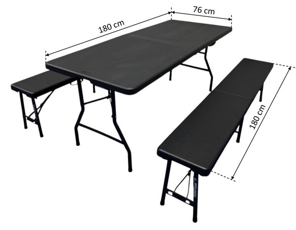 TENTino Plastový pivný set skladací BLACK - 180 cm