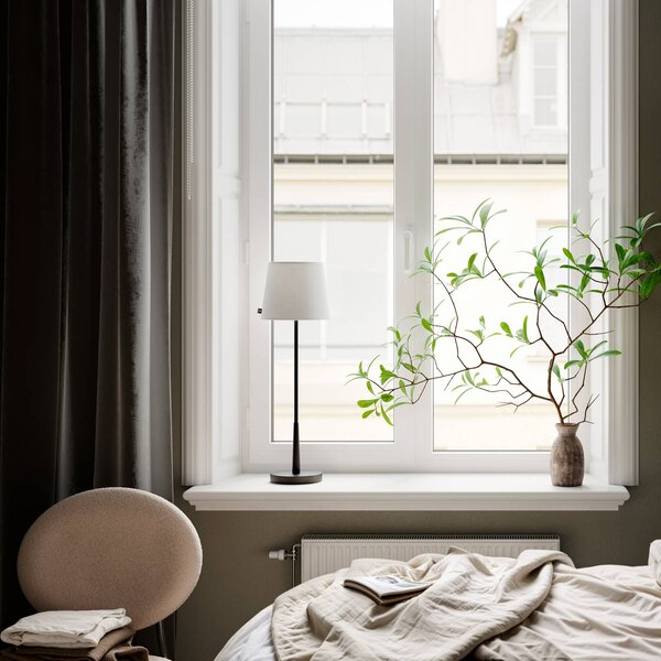 By Rydéns Stolová lampa Rydens Lumi, 69 cm, čierna/biela, textil, Čierna, Obývacia izba / jedáleň, kov, Stojacie svietidlo