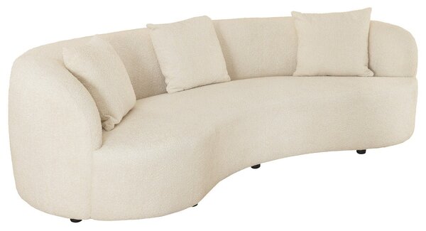 Estila Dizajnová art deco sedačka Jina v poloblúkovom tvare s béžovým poťahom z buklé látky a tromi vankúšmi 229 cm