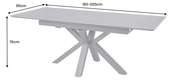 Estila Moderný industriálny obdĺžnikový jedálenský stôl Marbleux s grafitovou čiernou rozkladacou doskou a kovovou podstavou 200 cm