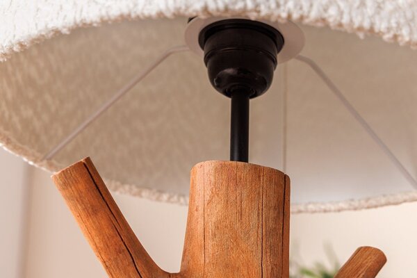 Estila Vidiecka stolná lampa Garcinia s hnedou masívnou nohou s dizajnom konárov a bielym buklé tienidlom 58 cm