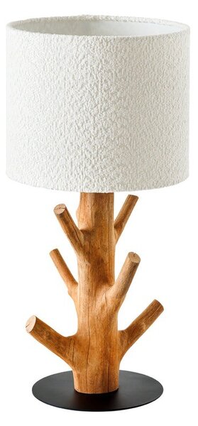 Estila Vidiecka stolná lampa Garcinia s hnedou masívnou nohou s dizajnom konárov a bielym buklé tienidlom 58 cm