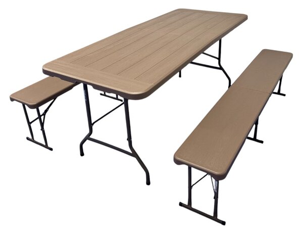 TENTino Plastový pivný set skladací WOOD - 180 cm