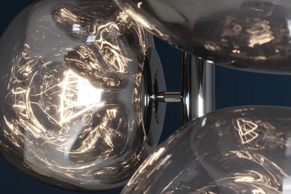 Estila Glamour čierna stojaca lampa Kalan so siedmimi sklenenými tienidlami v tvare kvapiek a okrúhlou kovovou podstavou 168 cm