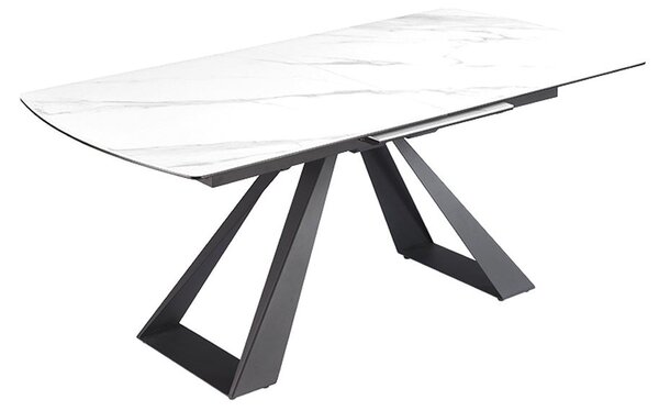 Estila Luxusný rozkladací industriálny mramorový biely jedálenský stôl Marbleux s čiernymi kovovými nohami a oblými rohmi 230 cm