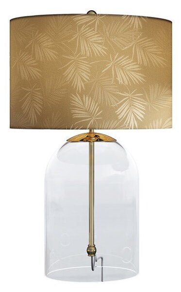 Estila Dizajnová glamour nočná lampa Gambier so zlatým tienidlom so vzorom palmových listov a priehľadnou sklenenou nohou 47 cm