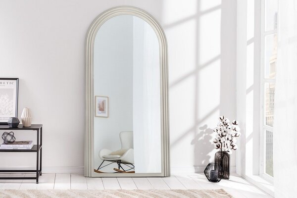 Estila Moderné art deco závesné zrkadlo Swan s klenutým rámom so štvorvrstvovým dizajnom v bielej farbe 160 cm