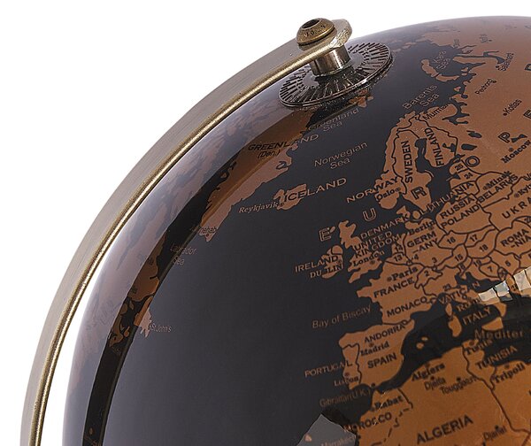 Glóbus čierna medená syntetický materiál kov 23 cm s LED osvetlením mapa sveta detská izba kancelária moderný štýl dekorácie