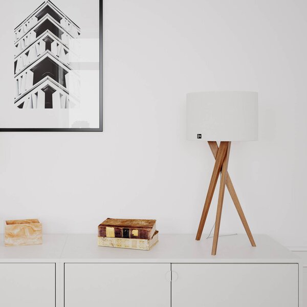 Stolová lampa Vega od Rydens, dub/biela, 55 cm, drevo, textil, Svetlé drevo, Obývacia izba / jedáleň, Drevo, Stojacie svietidlo