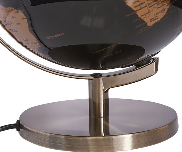 Glóbus čierna medená syntetický materiál kov 23 cm s LED osvetlením mapa sveta detská izba kancelária moderný štýl dekorácie