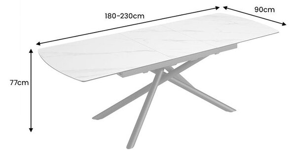 Estila Luxusný mramorový industriálny obdĺžnikový rozkladací jedálenský stôl Marbleux s kovovými čiernymi nohami 230 cm