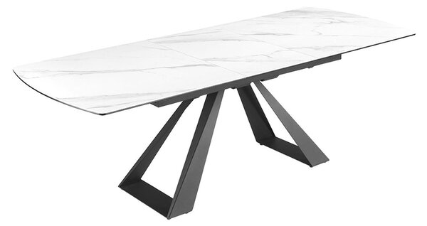 Estila Luxusný rozkladací industriálny mramorový biely jedálenský stôl Marbleux s čiernymi kovovými nohami a oblými rohmi 230 cm