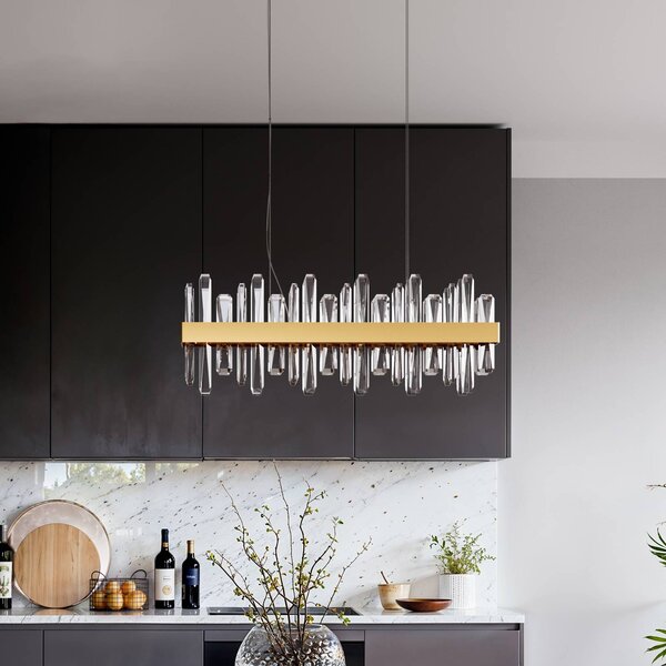 By Rydens LED závesné svietidlo Triumph Bar, 80 cm, mosadz, číra, Jasné / priehľadné, Obývacia izba / jedáleň, Sklo, Moderný, Závesné svietidlo