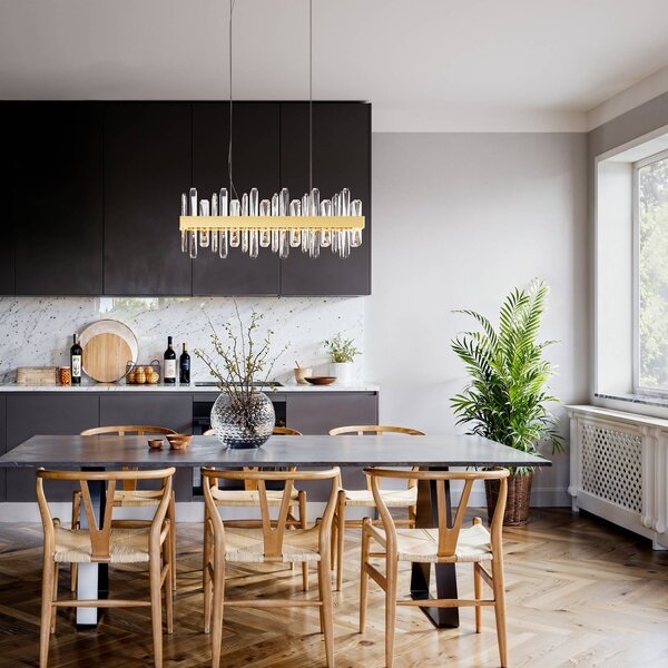 By Rydens LED závesné svietidlo Triumph Bar, 80 cm, mosadz, číra, Jasné / priehľadné, Obývacia izba / jedáleň, Sklo, Moderný, Závesné svietidlo