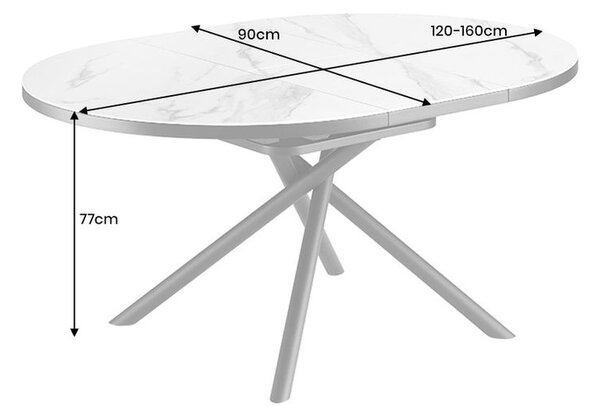 Estila Luxusný mramorový biely okrúhly industriálny rozkladací jedálenský stôl Marbleux s čiernymi kovovými nožičkami 160 cm