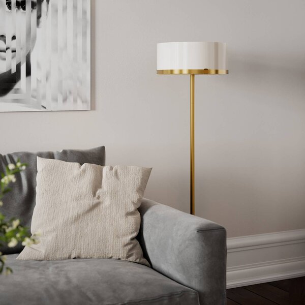 Stojacia lampa Marcel od Rydens, mosadz/biela, výška 150 cm, Mosadz / zlato, Obývacia izba / jedáleň, kov, Dizajn