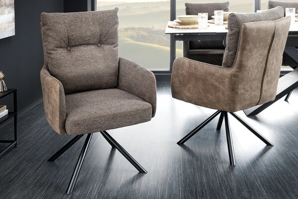 Estila Retro otočná taupe hnedá jedálenská stolička Dover s čiernymi kovovými nožičkami a kombinovaným čalúnením 90 cm