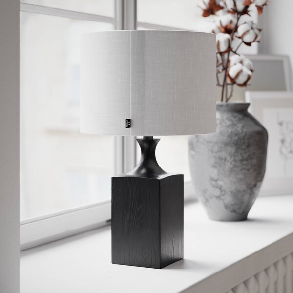By Rydéns Stolová lampa Woody od Rydens, výška 41 cm, čierna/biela, drevo, Čierna, Obývacia izba / jedáleň, Drevo, Stojacie svietidlo