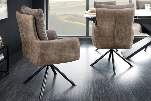 Estila Retro otočná taupe hnedá jedálenská stolička Dover s čiernymi kovovými nožičkami a kombinovaným čalúnením 90 cm