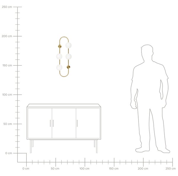 Nástenná lampa zlatá kov železo 70 cm so 4 sklenenými svietidlami moderný dizajn guľaté tienidlá moderné osvetlenie