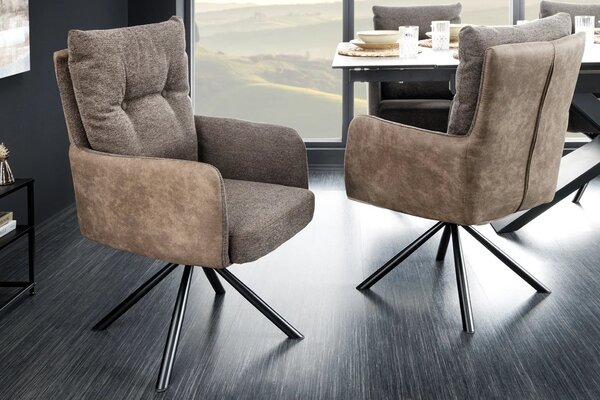 Estila Retro otočná taupe hnedá jedálenská stolička Dover s čiernymi kovovými nožičkami a kombinovaným čalúnením 90 cm