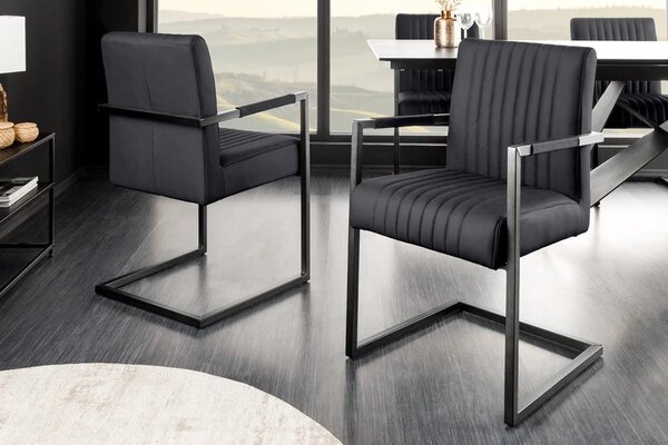 Estila Industriálna kožená konzolová jedálenská stolička Inspirativo s retro vertikálnym prešívaním a čiernou konštrukciou 88 cm