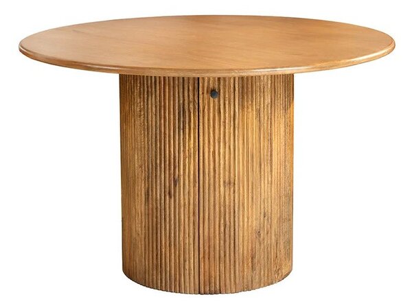Estila Art deco okrúhly jedálenský stôl Celestia z mangového dreva v hnedej farbe s drážkovanou nohou a úložným priestorom 120 cm