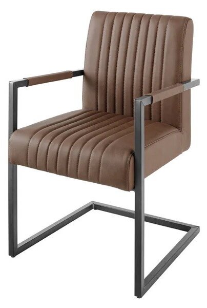 Estila Industriálna retro hnedá kožená prešívaná konzolová jedálenská stolička Inspirativo s čiernou kovovou konštrukciou 88 cm