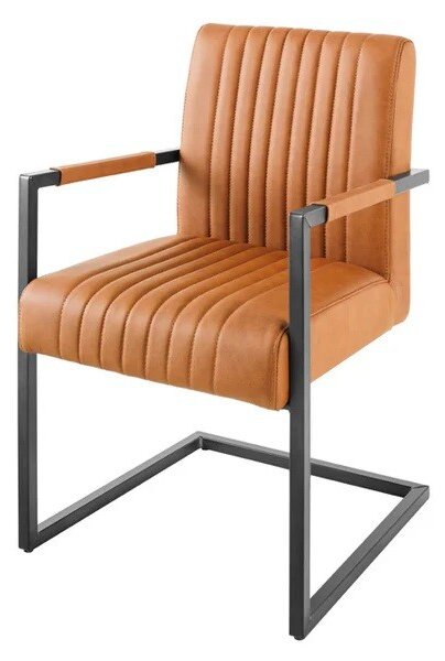 Estila Industriálna jedálenská stolička Inspirativo s retro hnedým koňakovým koženým poťahom a čiernou konzolovou konštrukciou 88 cm