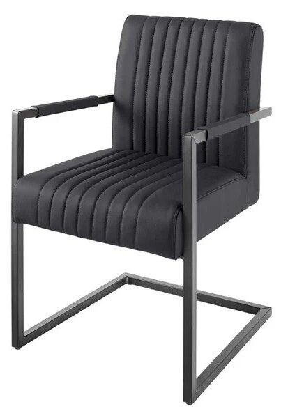 Estila Industriálna kožená konzolová jedálenská stolička Inspirativo s retro vertikálnym prešívaním a čiernou konštrukciou 88 cm